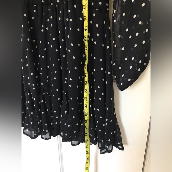 Mi Ami Black Chiffon V neck Mini Dress with White Polka Dots Size Small - Picture 3 of 8